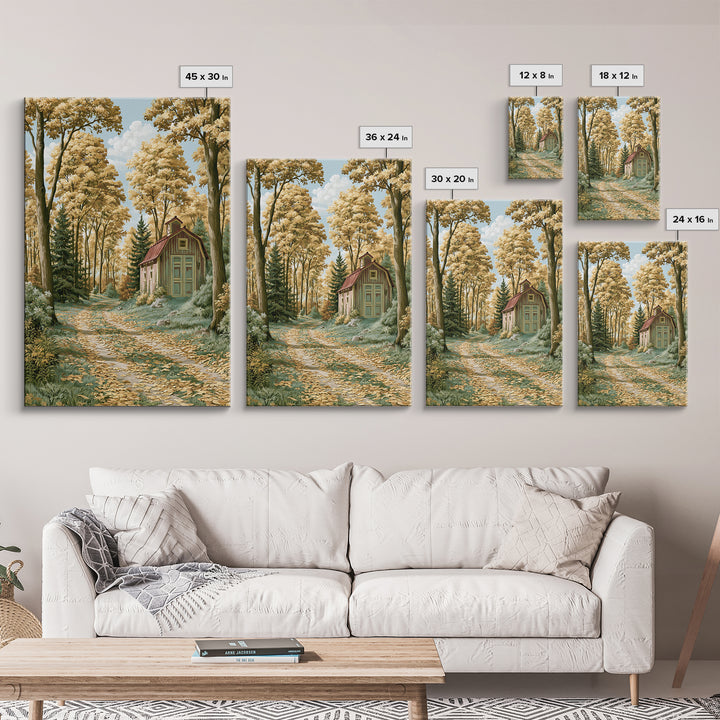 Forest Path with Golden Autumn Leaves Framed Canvas Print, Rustic Art, Painting, Farmhouse Decor, Rustic, Boho Wall Art, RUS-2x3-98