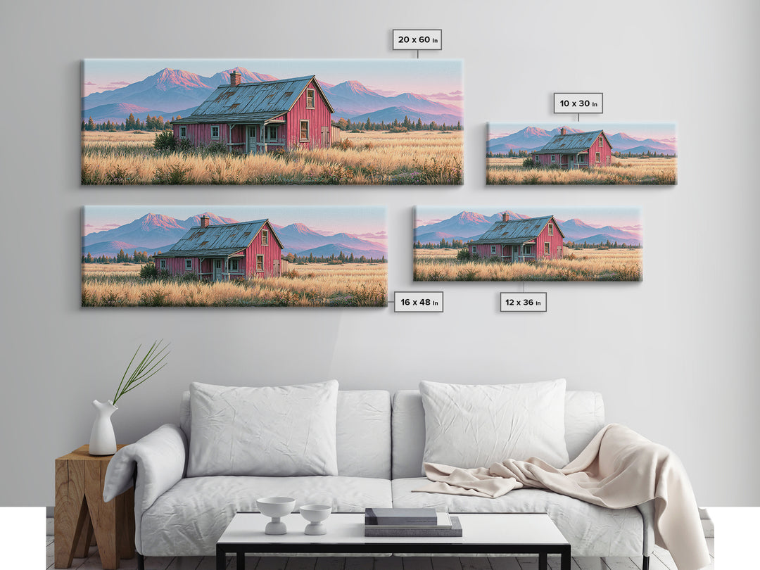 Mountain Cabin Landscape Canvas Print, Rustic Art, Fine Art Print, Farmhouse Decor, Fine Art, Rustic, Painting, Digital Prints, RUS-3x1-19
