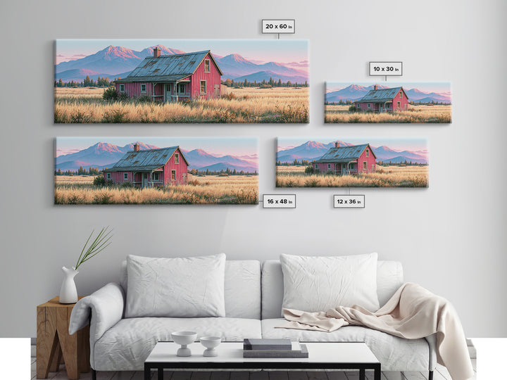Mountain Cabin Landscape Canvas Print, Rustic Art, Fine Art Print, Farmhouse Decor, Fine Art, Rustic, Painting, Digital Prints, RUS-3x1-19