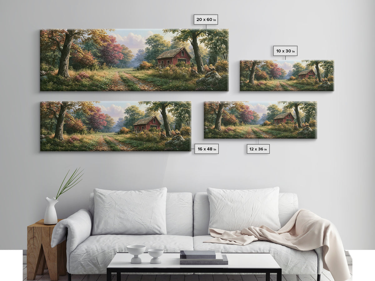 Forest Path with Golden Autumn Leaves Canvas Print, Rustic Art, Printable Wall Art, Farmhouse Decor, Fine Art, Rustic, RUS-3x1-34