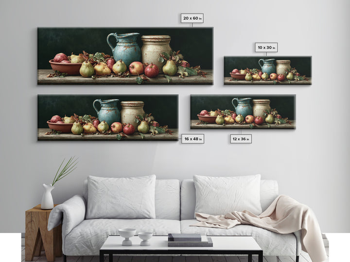Rustic Pear and Apple Still Life Framed Canvas Print, Rustic Art, 3d Wall Art, Farmhouse Decor, Watercolor Art, Rustic, RUS-3x1-37