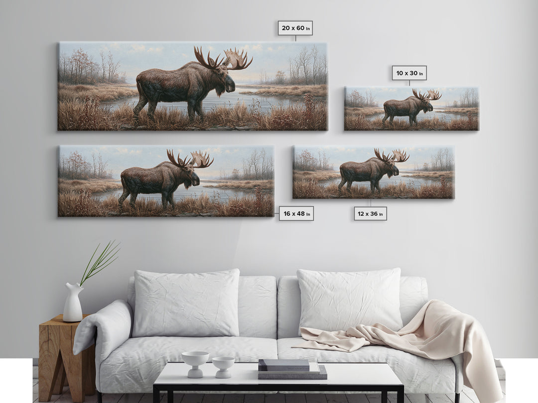 Moose Standing by a Quiet Lake Canvas Print, Rustic Art, Wood Art, Farmhouse Decor, Fine Art, Rustic, Wall Decor, Neutral Decor, RUS-3x1-49