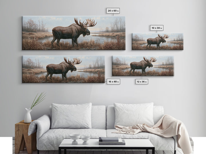 Moose Standing by a Quiet Lake Canvas Print, Rustic Art, Wood Art, Farmhouse Decor, Fine Art, Rustic, Wall Decor, Neutral Decor, RUS-3x1-49