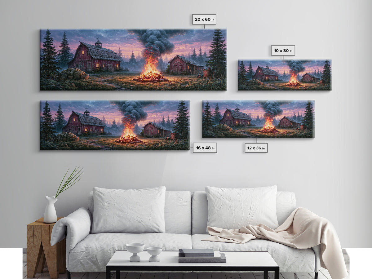 Campfire under a Starry Sky Canvas Print, Rustic Art, Printable Art, Farmhouse Decor, Watercolor Art, Rustic, RUS-3x1-50