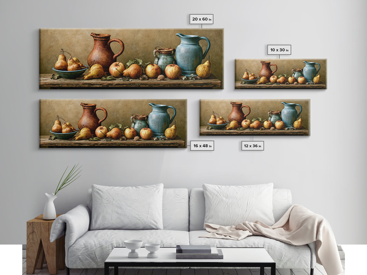 Rustic Pear and Apple Still Life Canvas Print, Rustic Art, Eclectic Wall Art, Farmhouse Decor, Oil Painting, Rustic, RUS-3x1-61