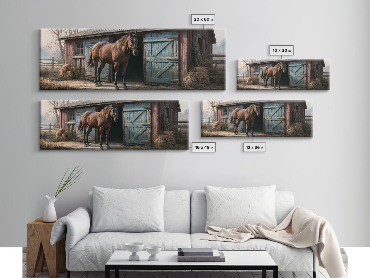 Brown Horse Portrait Framed Canvas Print, Rustic Art, Portrait Painting, Farmhouse Decor, Fine Art, Rustic, Boho Decor, RUS-3x1-69