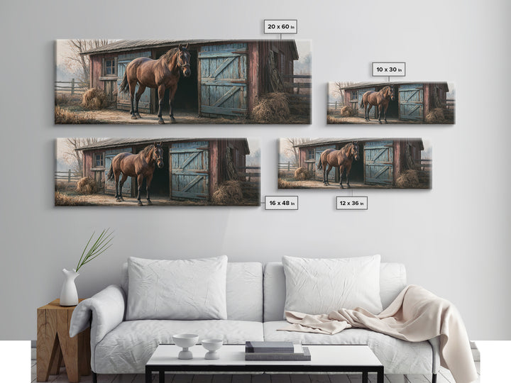 Brown Horse Portrait Framed Canvas Print, Rustic Art, Portrait Painting, Farmhouse Decor, Fine Art, Rustic, Boho Decor, RUS-3x1-69