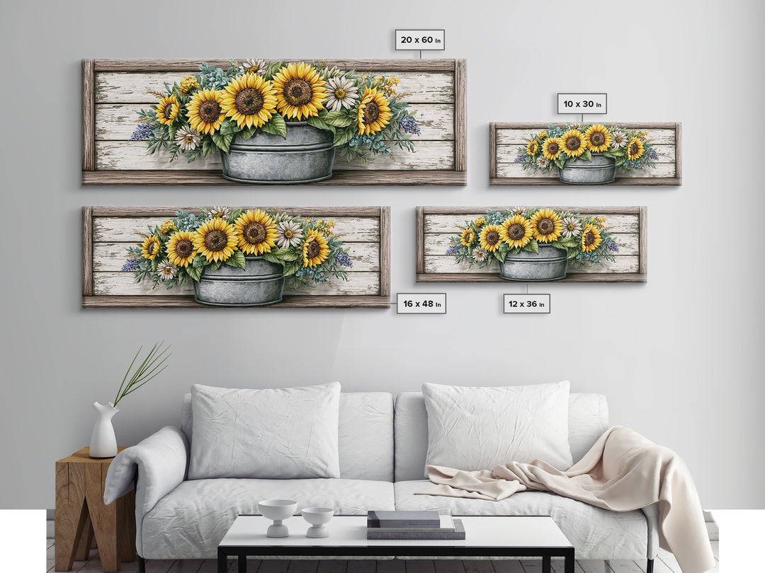 Sunflowers in a Metal Bucket Canvas Print, Rustic Art, Home Decor, Farmhouse Decor, Oil Painting, Rustic, Living Room Decor, RUS-3x1-76