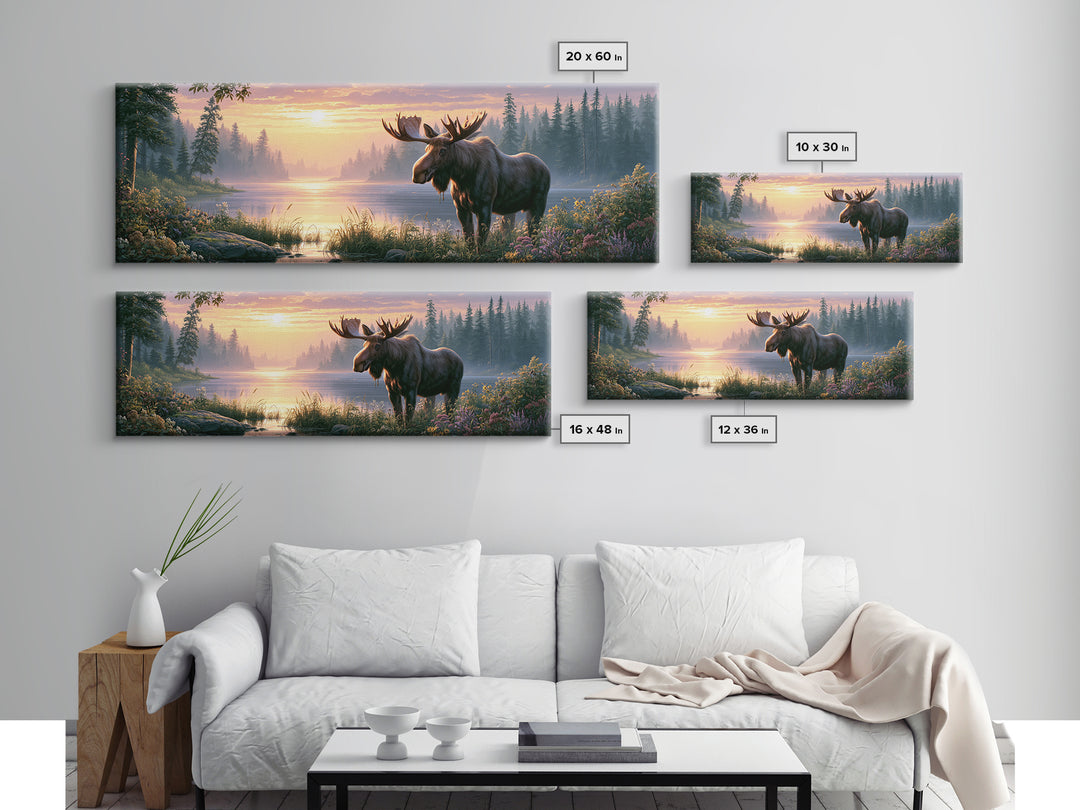 Moose Standing by a Quiet Lake Canvas Print, Rustic Art, Gallery Decor, Farmhouse Decor, Fine Art, Rustic, Contemporary Art, RUS-3x1-97