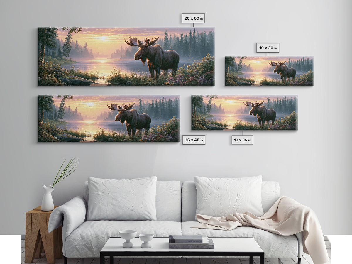 Moose Standing by a Quiet Lake Canvas Print, Rustic Art, Gallery Decor, Farmhouse Decor, Fine Art, Rustic, Contemporary Art, RUS-3x1-97