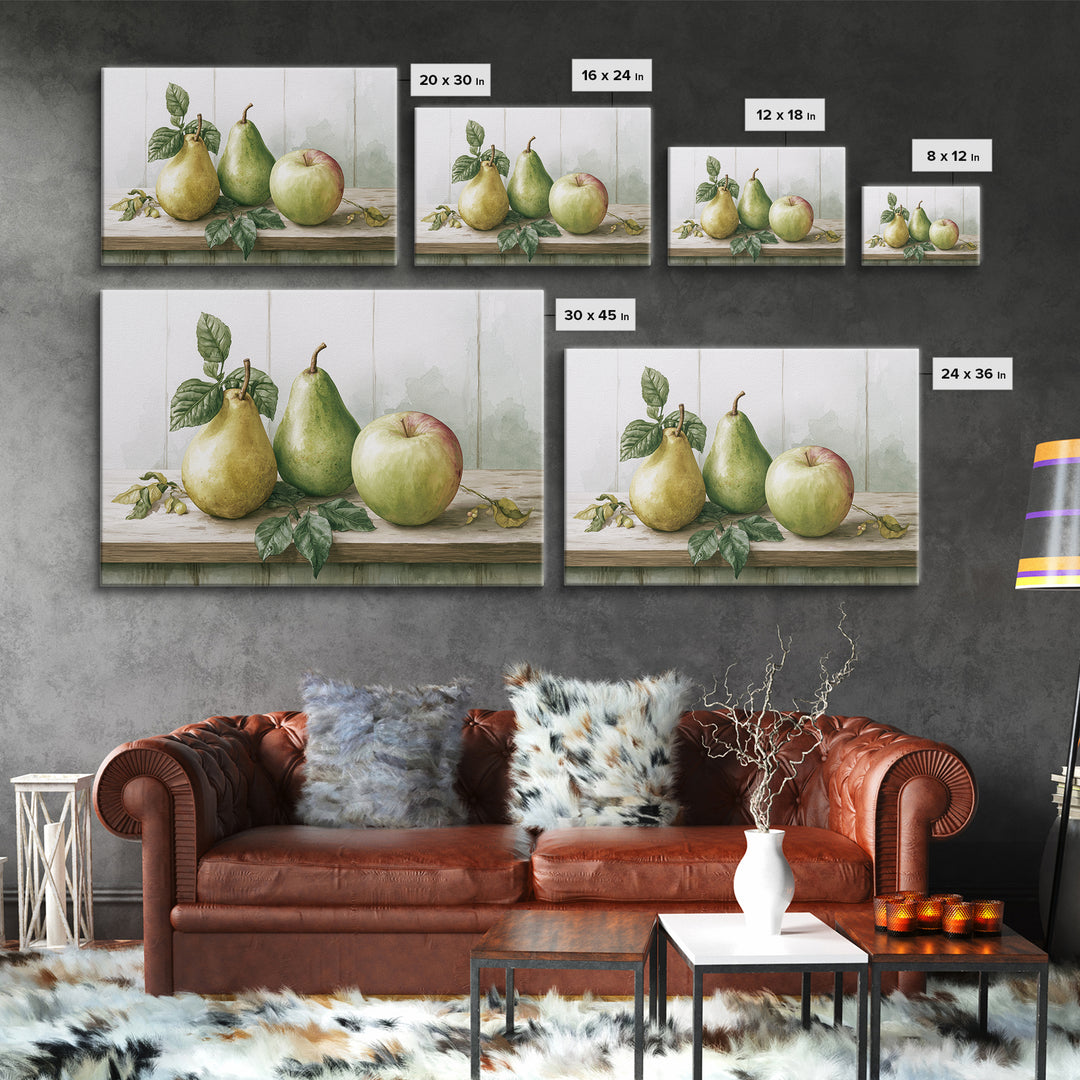 Rustic Pear and Apple Still Life Canvas Print, Rustic Art, Farmhouse Decor, Rustic, Gallery Wall Art, Landscape Wall Art, RUS-3x2-1