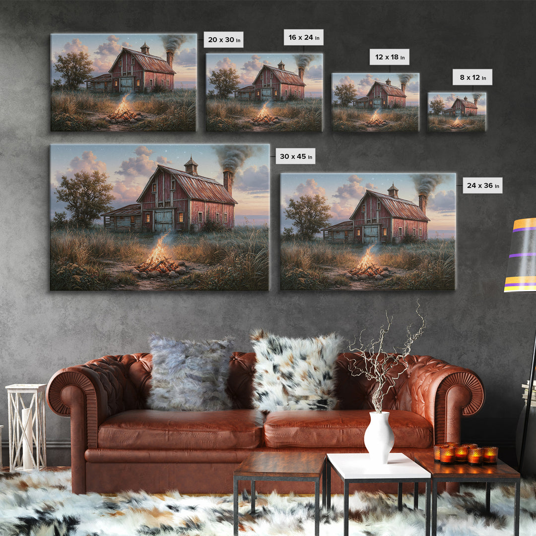 Campfire under a Starry Sky Canvas Print, Rustic Art, Farmhouse Decor, Fine Art, Rustic, Gallery Wall Art, Landscape Wall Art, RUS-3x2-38