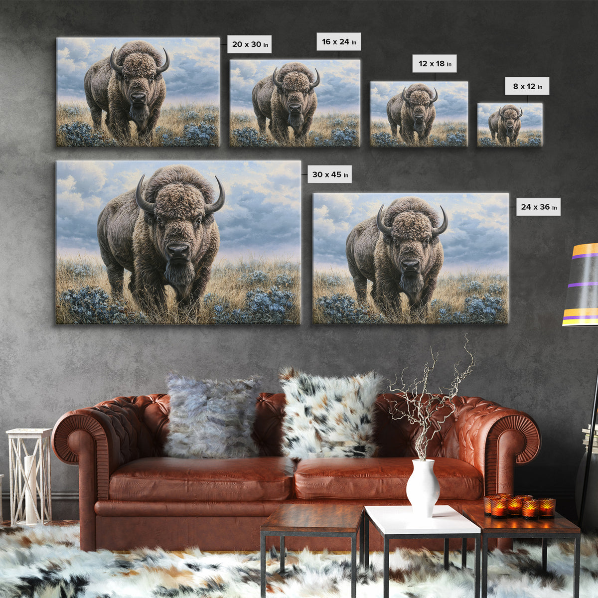 Buffalo Portrait with Western Texture Framed Canvas Print, Rustic Art, Boho Wall Art, Farmhouse Decor, Fine Art, Rustic, RUS-3x2-50