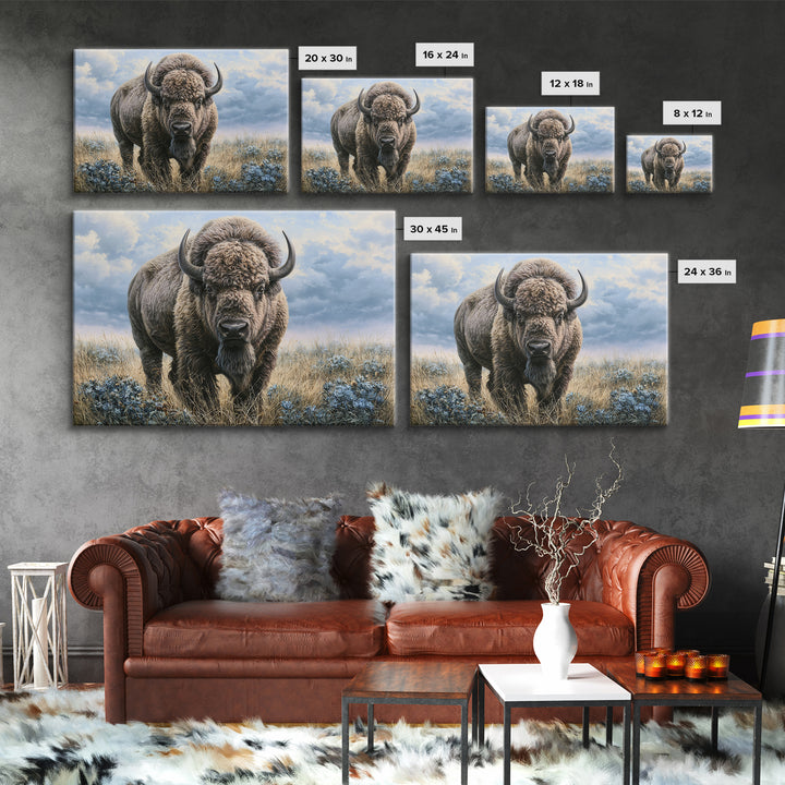 Buffalo Portrait with Western Texture Framed Canvas Print, Rustic Art, Boho Wall Art, Farmhouse Decor, Fine Art, Rustic, RUS-3x2-50