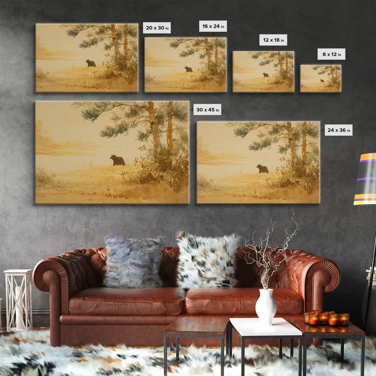 Rustic Lantern Glowing Beside Pinecones Canvas Print, Rustic Art, Living Room Art, Farmhouse Decor, Fine Art, Rustic, RUS-3x2-56