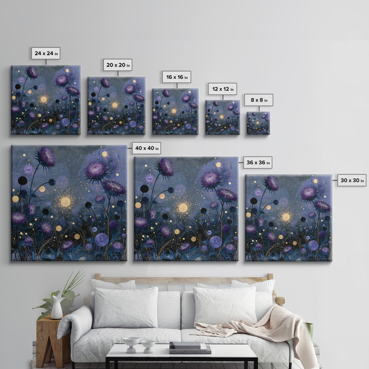 Cosmic Garden with Planets as Flowers Canvas Print, Space Art, Boho Decor, Spa Decor, Fine Art, Serenity, Painting, Posters, SAR-1x1-13