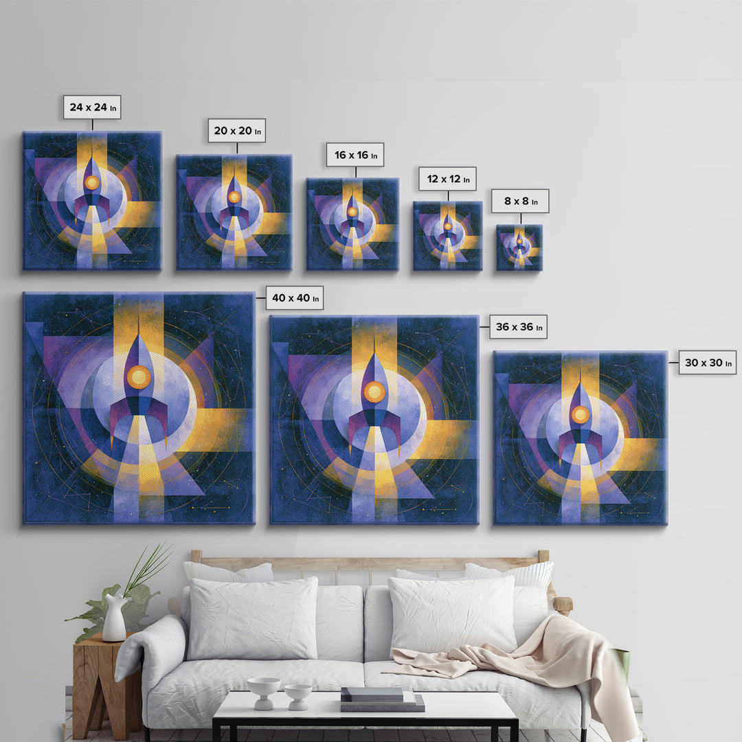 Retro Space Poster Framed Canvas Print, Space Art, Luxury Decor, Spa Decor, Fine Art, Serenity, Room Decor, Art Prints, SAR-1x1-21