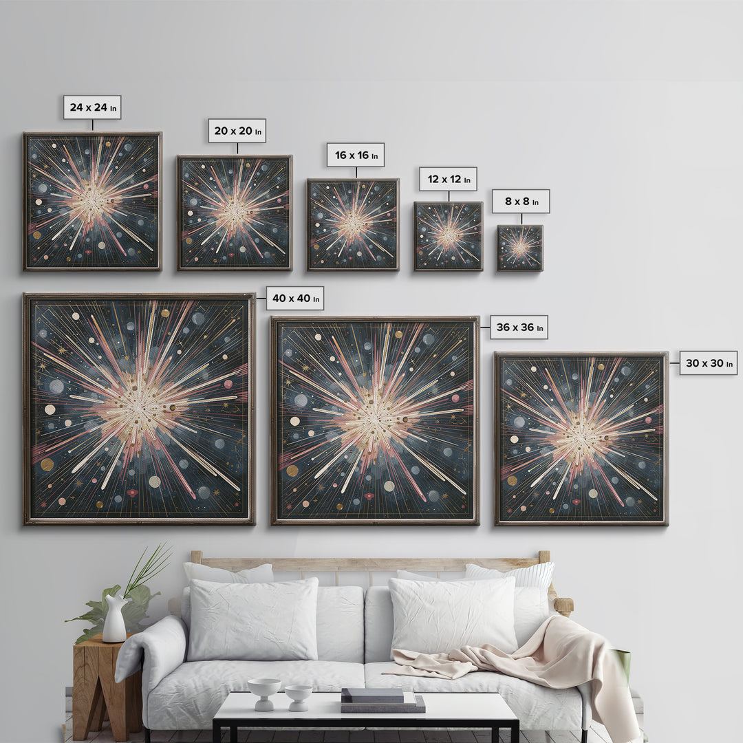 Meteor Shower over Black Sky Canvas Print, Space Art, Canvas, Spa Decor, Serenity, Living Room Wall Art, Retro Wall Art, SAR-1x1-23