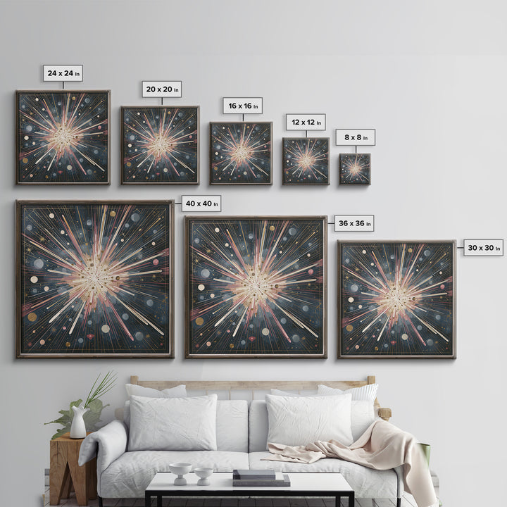 Meteor Shower over Black Sky Canvas Print, Space Art, Canvas, Spa Decor, Serenity, Living Room Wall Art, Retro Wall Art, SAR-1x1-23