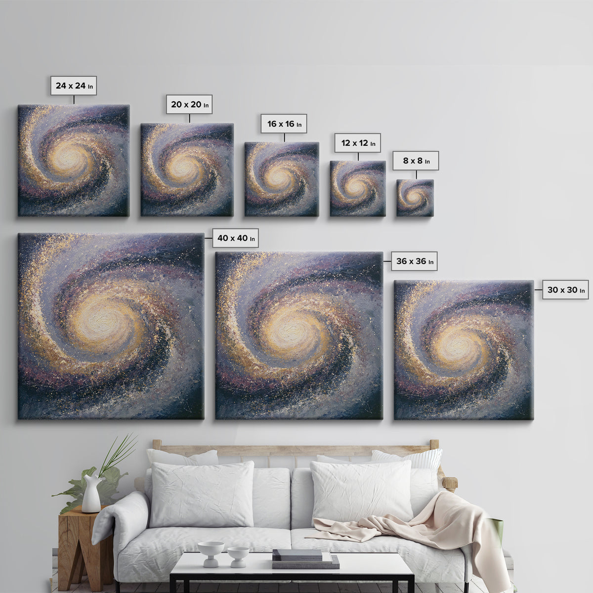 Galaxy Spiral in Jewel Tone Paint Framed Canvas Print, Space Art, Space, Spa Decor, Fine Art, Serenity, Statement Artwork, SAR-1x1-39