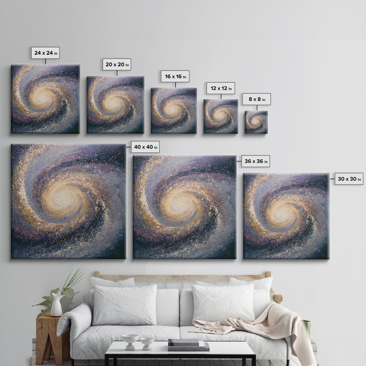 Galaxy Spiral in Jewel Tone Paint Framed Canvas Print, Space Art, Space, Spa Decor, Fine Art, Serenity, Statement Artwork, SAR-1x1-39