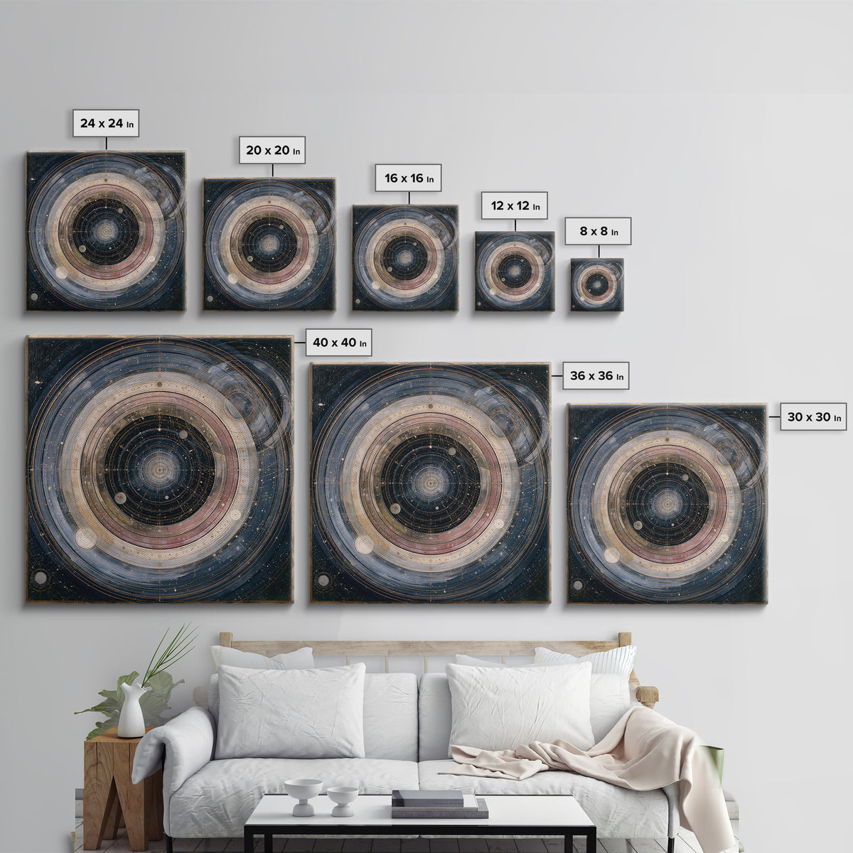 Planetary Rings Made of Ice and Light Framed Canvas Print, Space Art, Minimalist Wall Art, Spa Decor, Abstract Art, Serenity, SAR-1x1-42