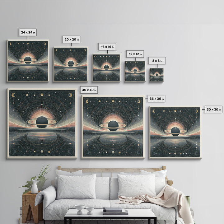 Ringed Planet Rising Framed Canvas Print, Space Art, Luxury Decor, Spa Decor, Fine Art, Serenity, Room Decor, Art Prints, SAR-1x1-74
