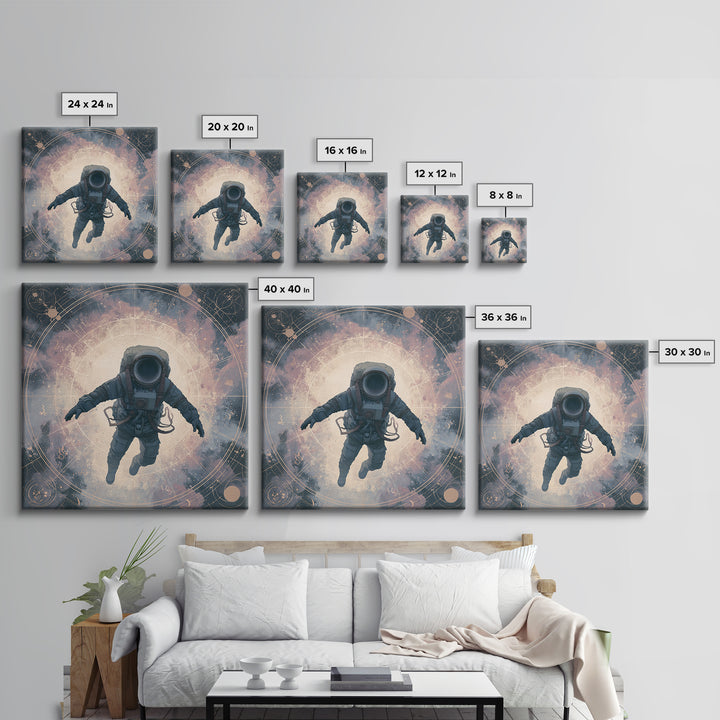 Astronaut Floating Near a Glowing Galaxy Canvas Print, Space Art, Painting, Spa Decor, Fine Art, Serenity, Canvas Wall Art, SAR-1x1-99