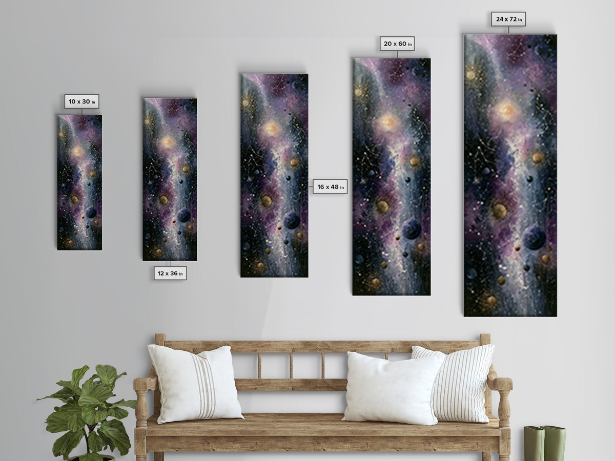 Cosmic Garden with Planets as Flowers Canvas Print, Space Art, Boho Decor, Spa Decor, Fine Art, Serenity, Painting, Posters, SAR-1x3-1