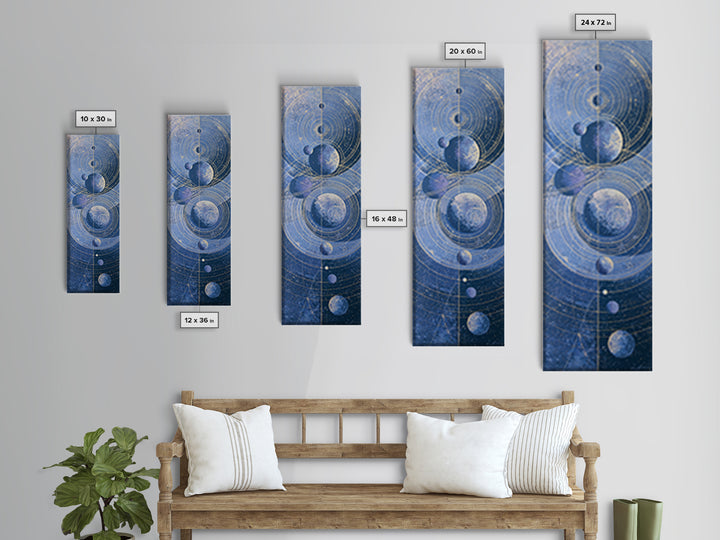 Solar System Arrangement Canvas Print, Space Art, Spa Decor, Watercolor Art, Serenity, Modern Wall Art, Living Room Wall Art, SAR-1x3-16