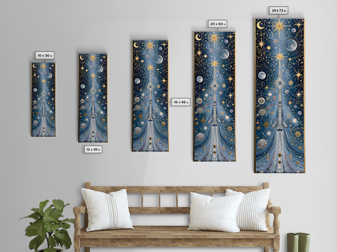 Rocket Ship Crossing a Retro Star Field Canvas Print, Space Art, Neutral Decor, Spa Decor, Fine Art, Serenity, Poster, SAR-1x3-22