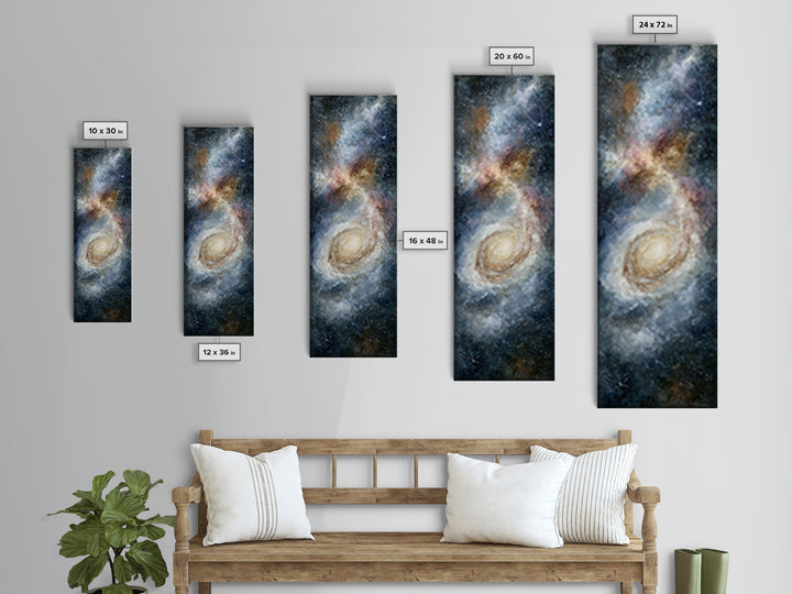 Galaxy Spiral in Jewel Tone Paint Canvas Print, Space Art, Living Room Wall Art, Spa Decor, Oil Painting, Serenity, SAR-1x3-27