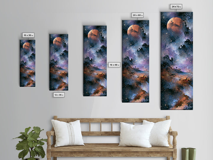 Mars Landscape with Tiny Rover Silhouette Framed Canvas Print, Space Art, Room Decor, Spa Decor, Serenity, Printable Art, SAR-1x3-45