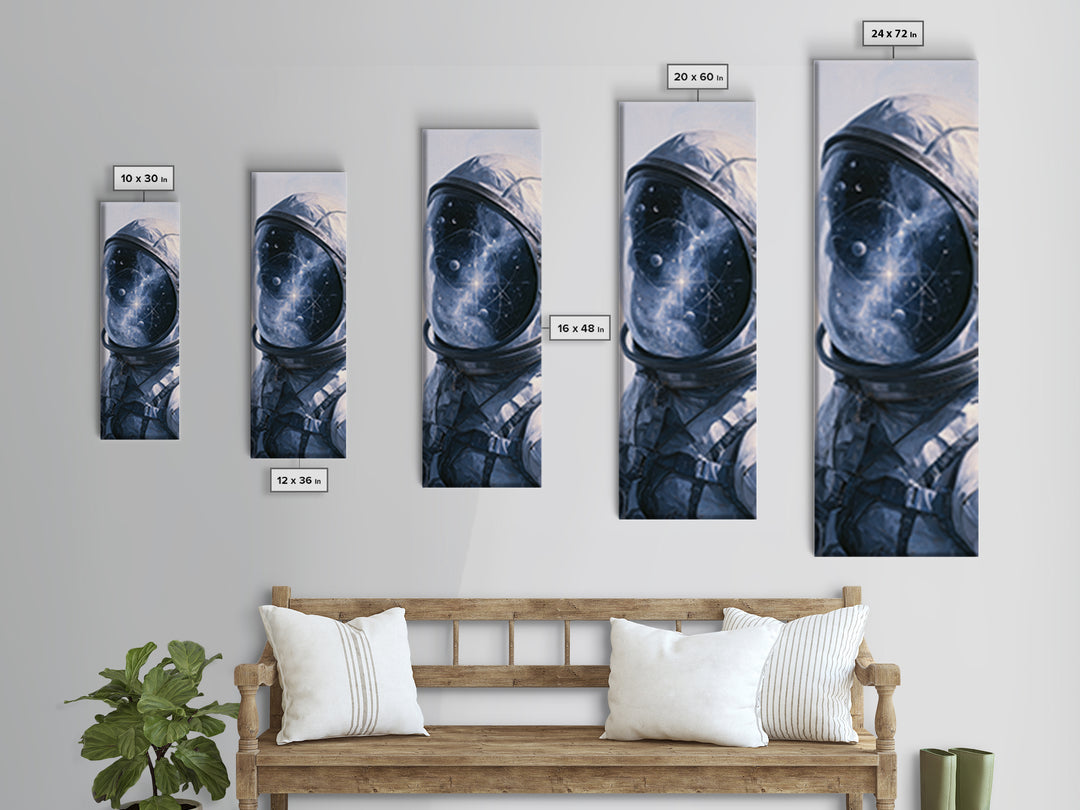 Astronaut Helmet Reflecting a Nebula Framed Canvas Print, Space Art, Canvas Wall Art, Spa Decor, Serenity, Gallery Decor, SAR-1x3-52