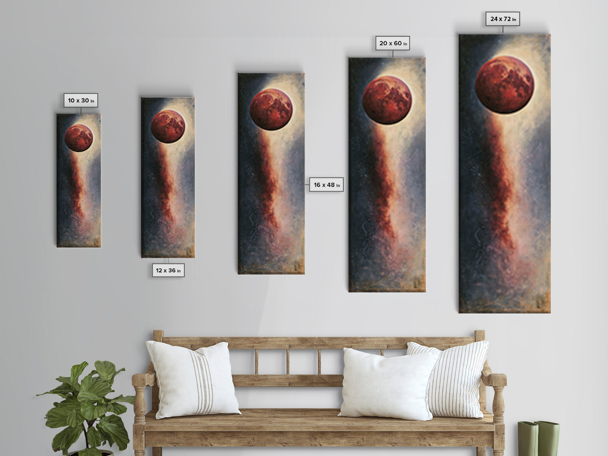 Lunar Eclipse in Deep Red Tones Framed Canvas Print, Space Art, Contemporary Art, Spa Decor, Fine Art, Serenity, SAR-1x3-71