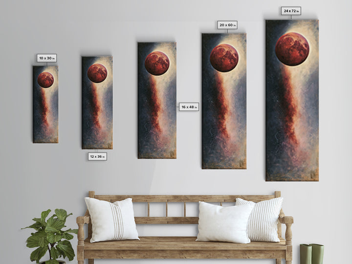 Lunar Eclipse in Deep Red Tones Framed Canvas Print, Space Art, Contemporary Art, Spa Decor, Fine Art, Serenity, SAR-1x3-71