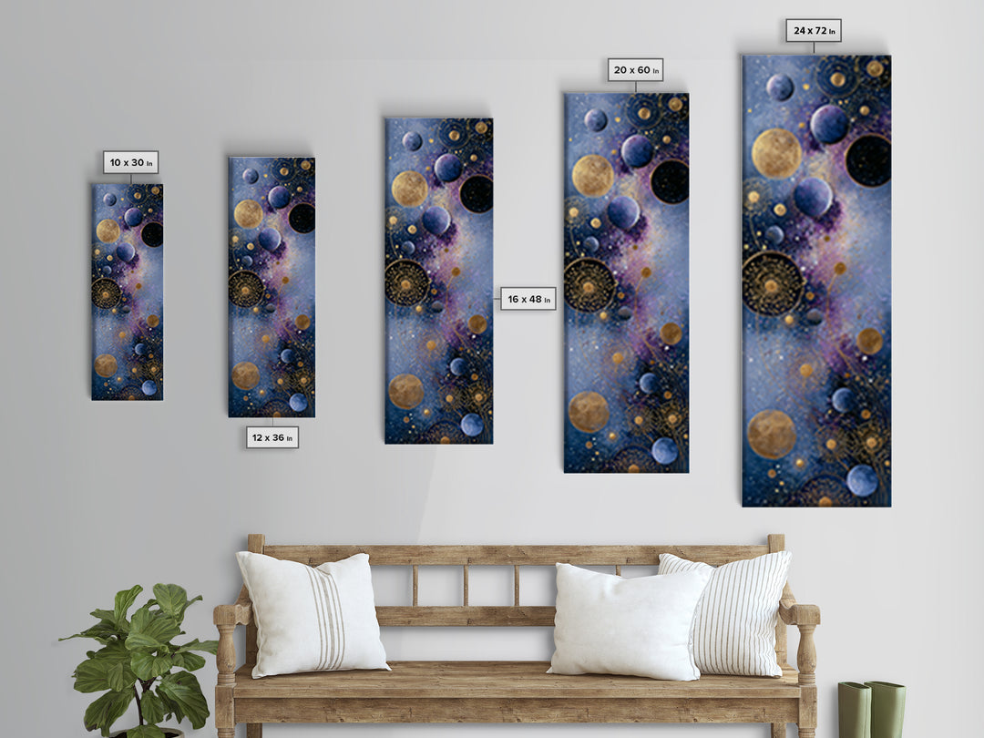 Cosmic Garden with Planets as Flowers Canvas Print, Space Art, Printable Art, Spa Decor, Oil Painting, Serenity, Modern Decor, SAR-1x3-73