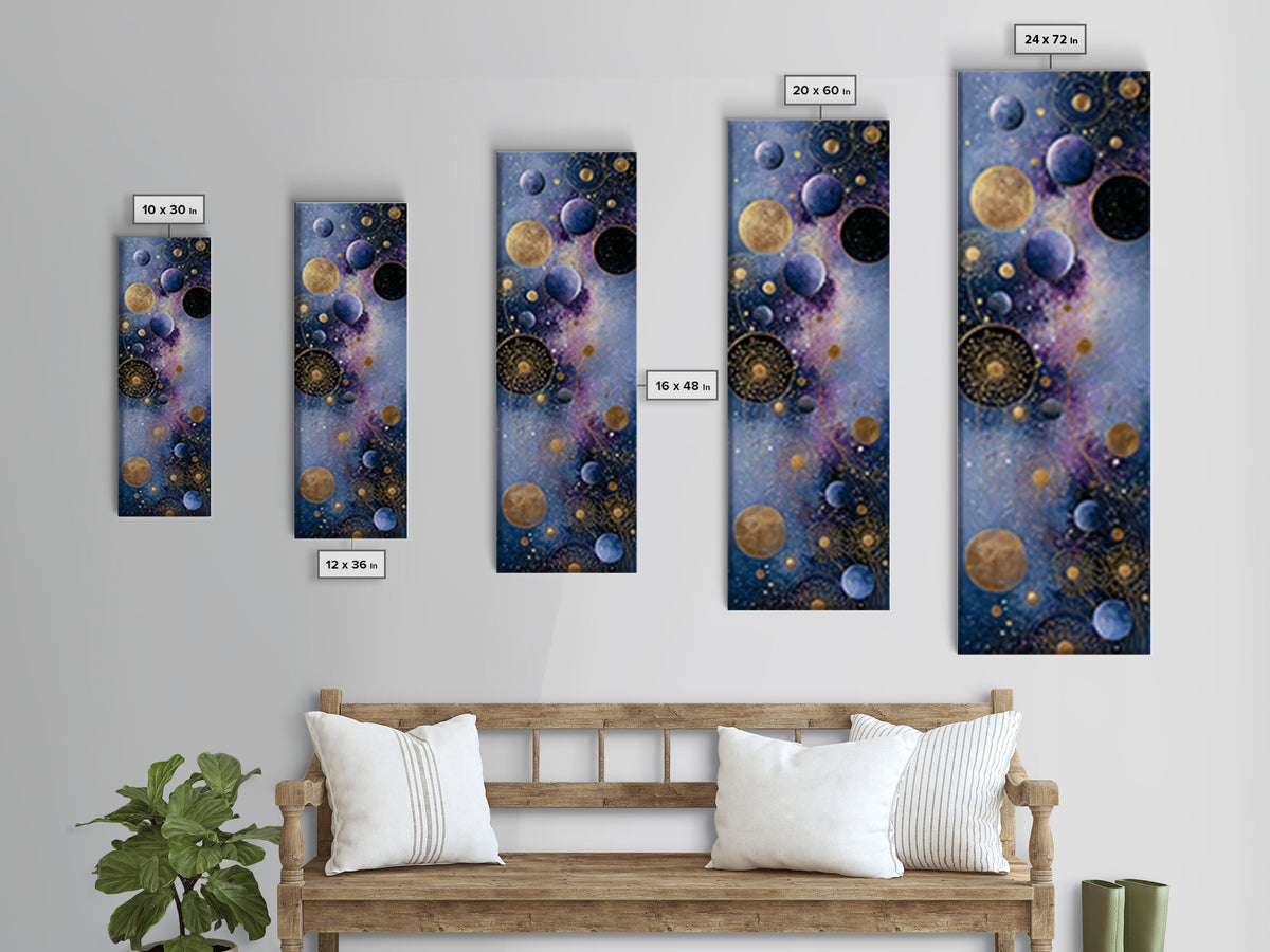 Cosmic Garden with Planets as Flowers Canvas Print, Space Art, Printable Art, Spa Decor, Oil Painting, Serenity, Modern Decor, SAR-1x3-73