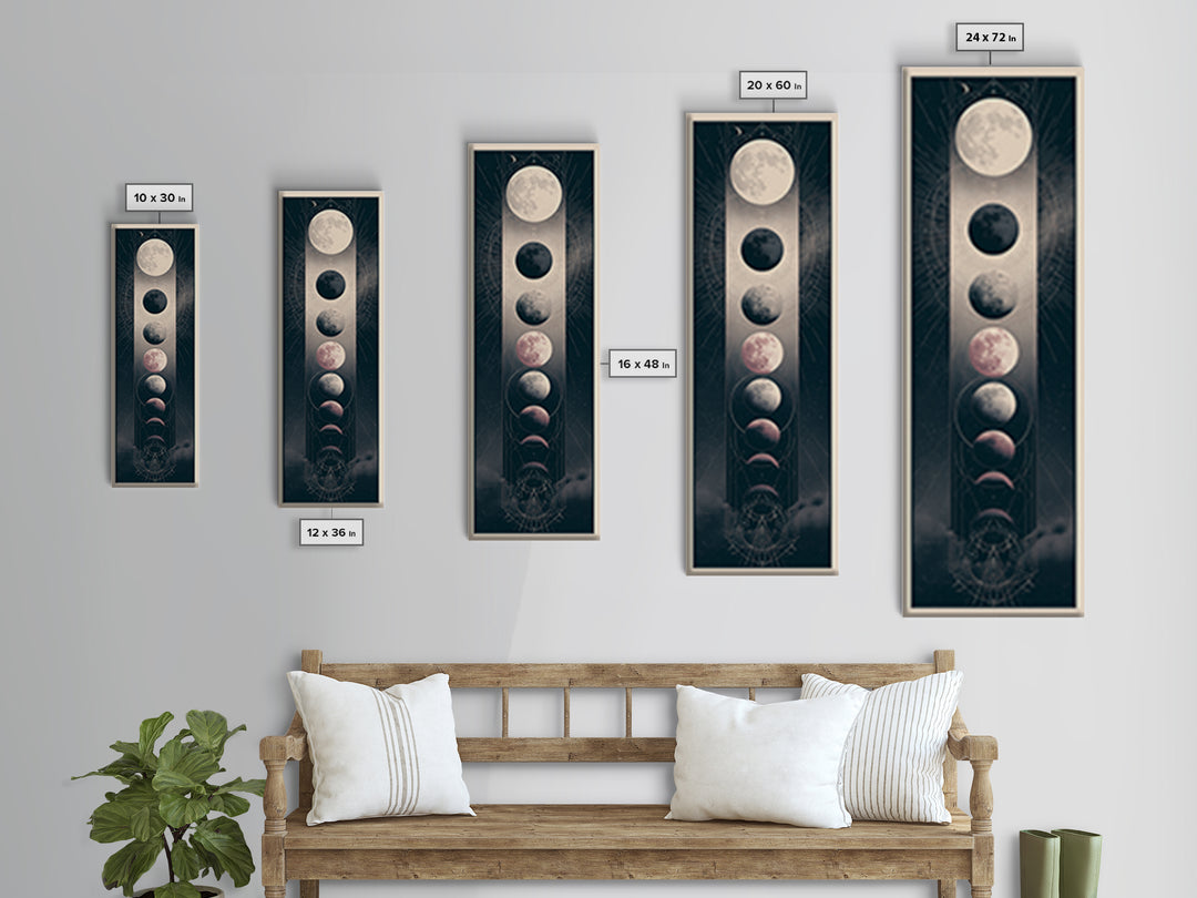 Moon Phases in Elegant Monochrome Canvas Print, Space Art, Art Print, Spa Decor, Fine Art, Serenity, Modern Wall Art, SAR-1x3-77