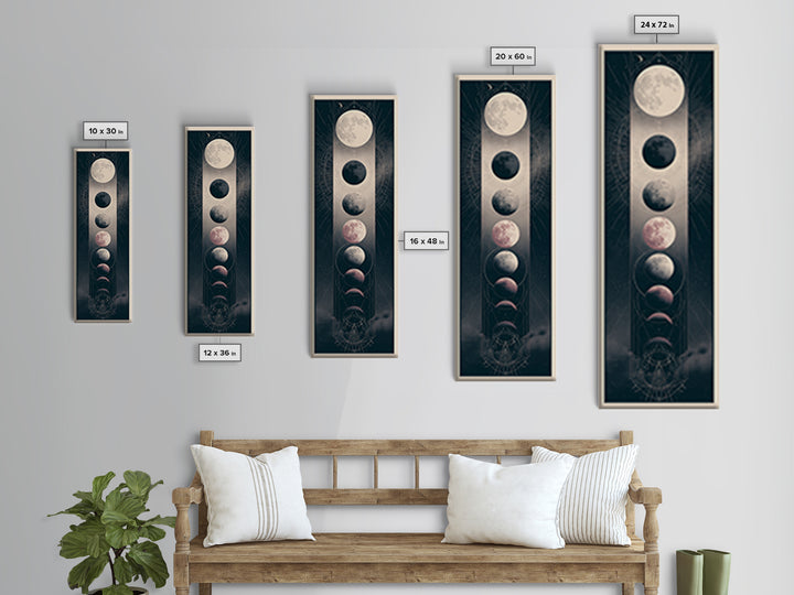 Moon Phases in Elegant Monochrome Canvas Print, Space Art, Art Print, Spa Decor, Fine Art, Serenity, Modern Wall Art, SAR-1x3-77