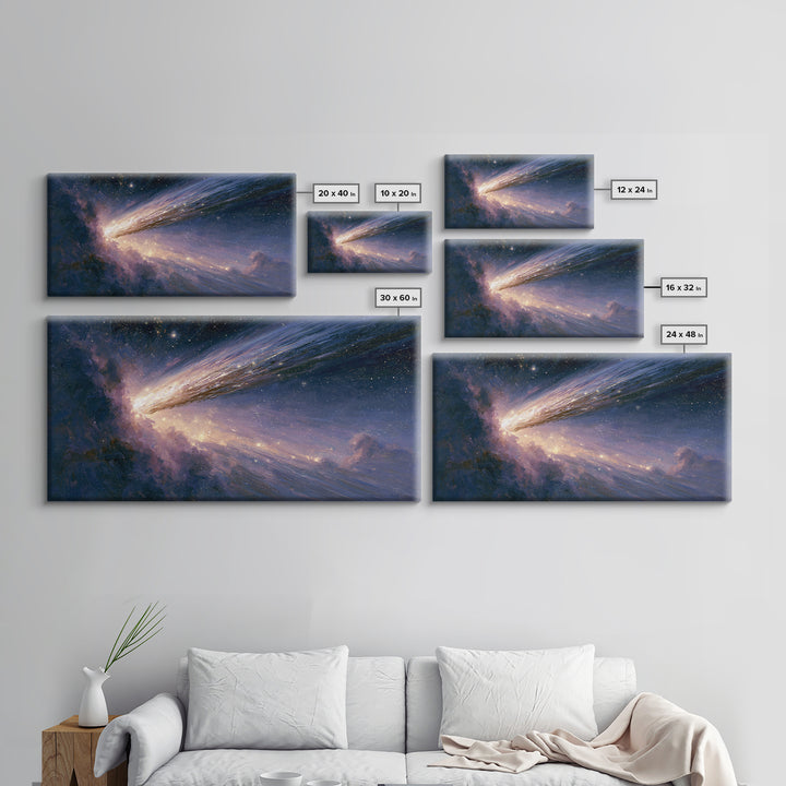 Comet Streaking Through Violet Darkness Canvas Print, Space Art, Poster, Spa Decor, Abstract Art, Serenity, Oil Painting, SAR-2x1-2