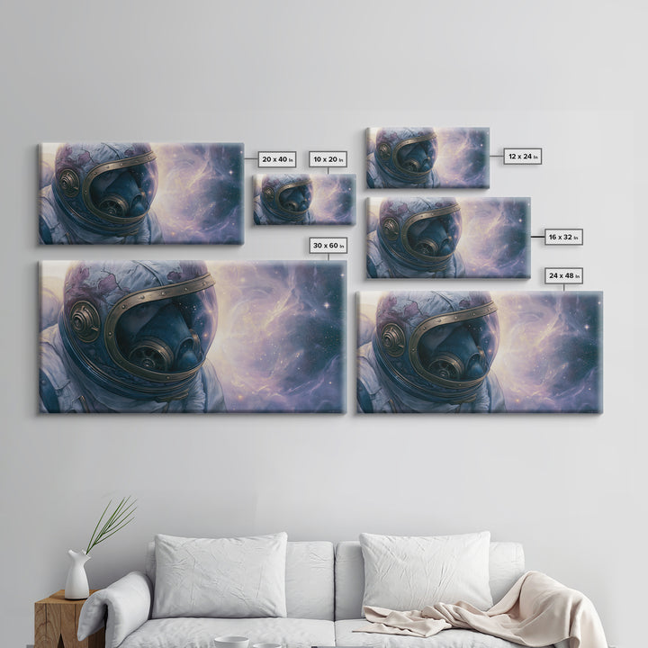 Astronaut Helmet Reflecting a Nebula Canvas Print, Space Art, Poster, Spa Decor, Watercolor Art, Serenity, Oil Painting, SAR-2x1-36