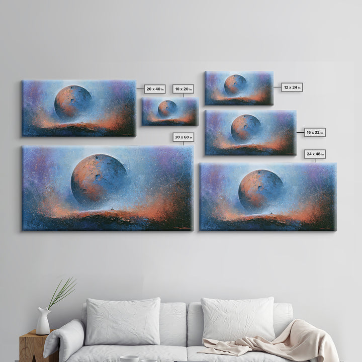 Mars Landscape with Tiny Rover Silhouette Canvas Print, Space Art, Abstract Wall Art, Spa Decor, Serenity, Fine Art Print, SAR-2x1-53