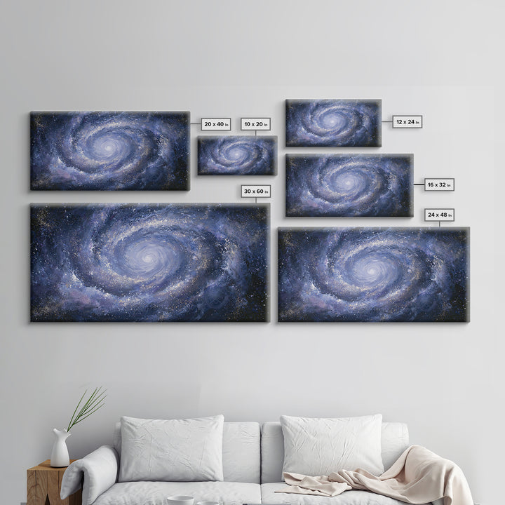 Galaxy Spiral in Jewel Tone Paint Framed Canvas Print, Space Art, Retro Wall Art, Spa Decor, Watercolor Art, Serenity, SAR-2x1-59