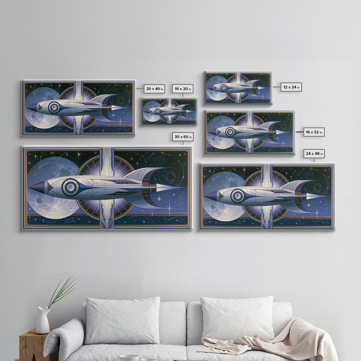 Retro Space Poster Framed Canvas Print, Space Art, Canvas Wall Art, Spa Decor, Fine Art, Serenity, Gallery Decor, Neutral Decor, SAR-2x1-65