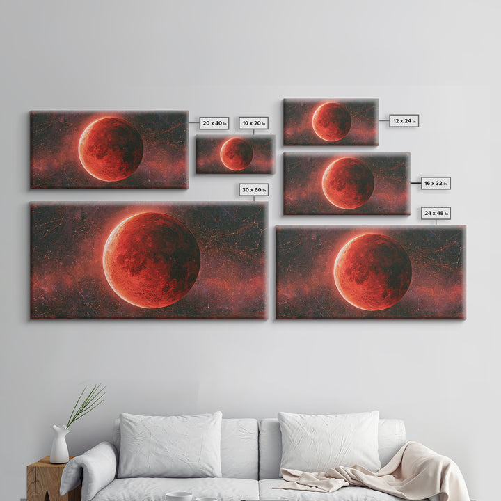 Lunar Eclipse in Deep Red Tones Framed Canvas Print, Space Art, Gallery Decor, Spa Decor, Fine Art, Serenity, Home Decor, SAR-2x1-79