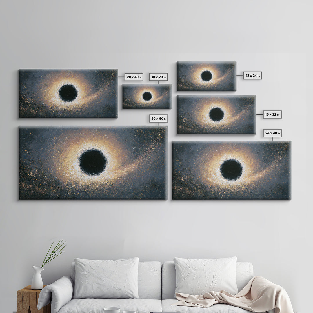 Black Hole with Radiant Accretion Ring Framed Canvas Print, Space Art, Space, Spa Decor, Fine Art, Serenity, Statement Artwork, SAR-2x1-99