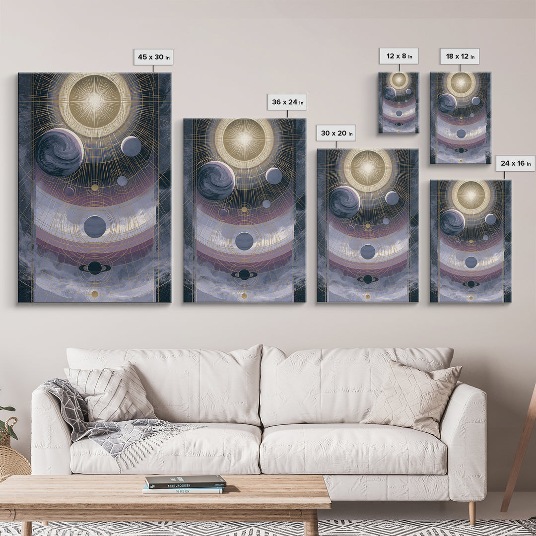 Solar System Arrangement Framed Canvas Print, Space Art, Digital Wall Art, Spa Decor, Oil Painting, Serenity, Abstract Painting, SAR-2x3-12