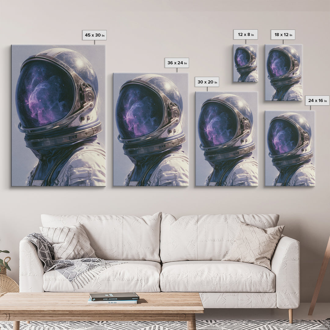 Astronaut Helmet Reflecting a Nebula Framed Canvas Print, Space Art, Contemporary Art, Spa Decor, Fine Art, Serenity, SAR-2x3-24