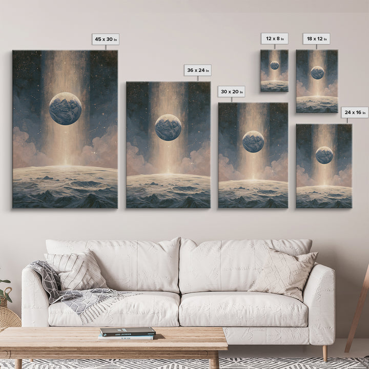 Moon Surface with Earth Hanging Above Framed Canvas Print, Space Art, Canvas Wall Art, Spa Decor, Fine Art, Serenity, SAR-2x3-37